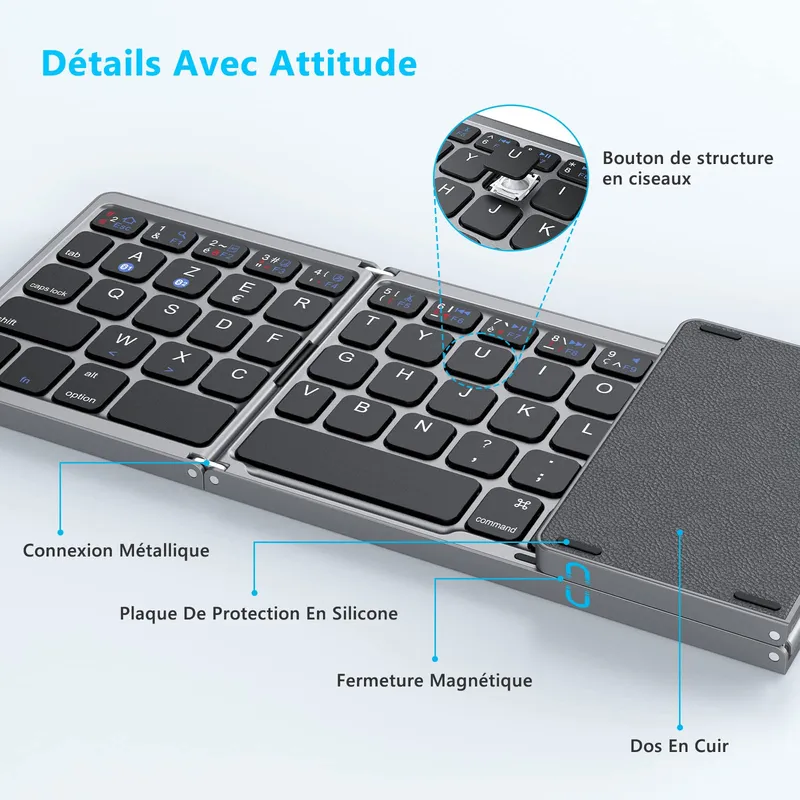   لوحة مفاتيح لاسلكية مع ماوس مدمج  -  Clavier sans fil Pliable B033