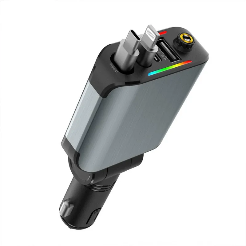 Chargeur Voiture 4en1 Rétractable 64W avec toit Starlight pour téléphones iOS et Android- شاحن سيارة متعدد المنافذ