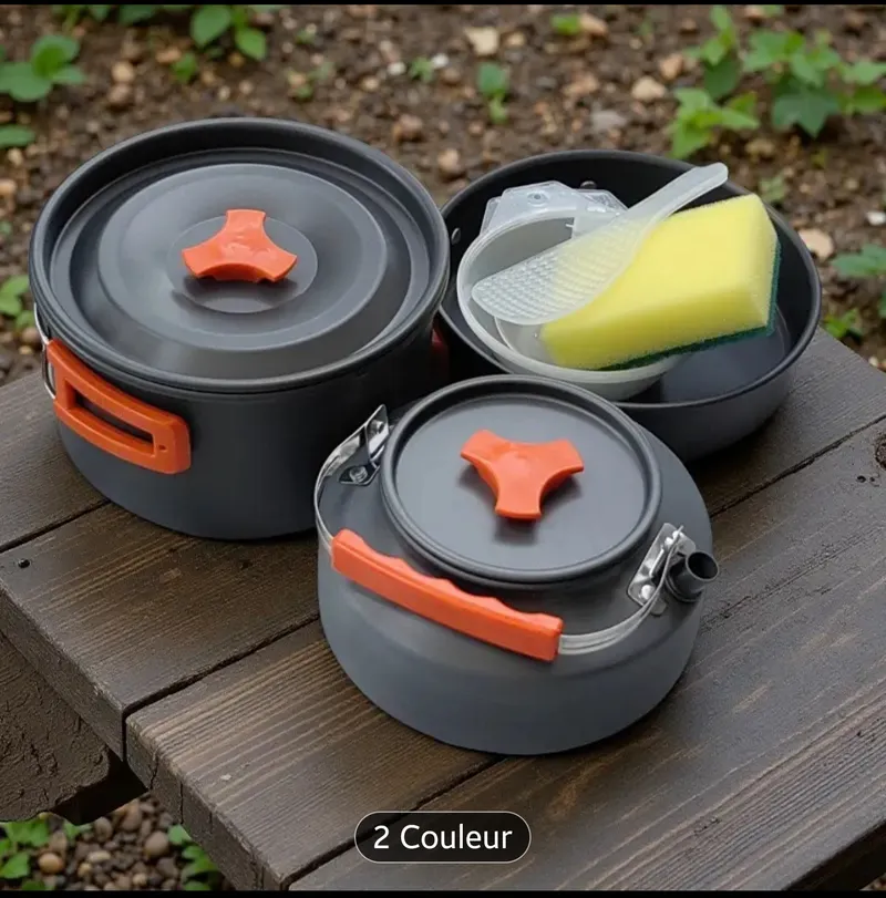   مجموعة أواني التخييم الألمنيومية – خفيفة ومتينة! -Camping Cookware Set 
