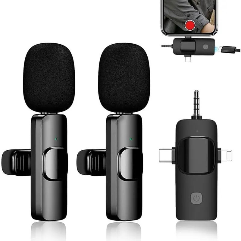 طقم 2 ميكروفون لاسلكي احترافي عالي الجودة متعدد الاستعمالات -3en1 Intelligent Wireless Microphone 